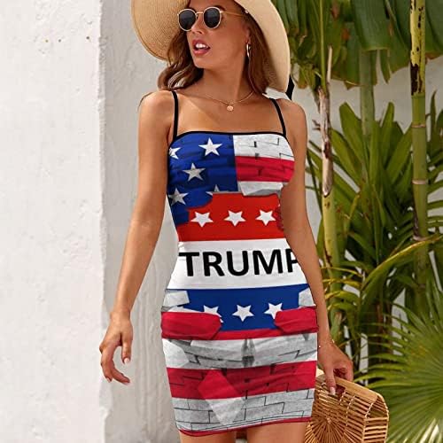 באיקוטואן אמריקאי ארהב דגל טראמפ נשים מיני להחליק תחתונית שמלת מתכוונן ספגטי רצועה ללא משענת קלע שמלה