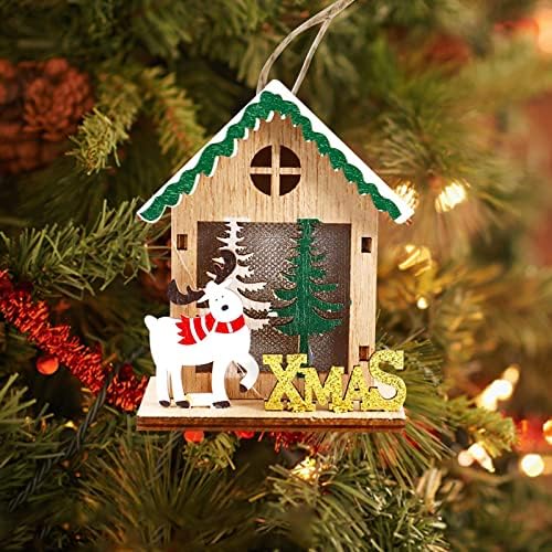 לקשט את חג המולד LED בית שלג זוהר עץ חג המולד תליון סנטה בקתת תליון קישוטי קריסטל לאח