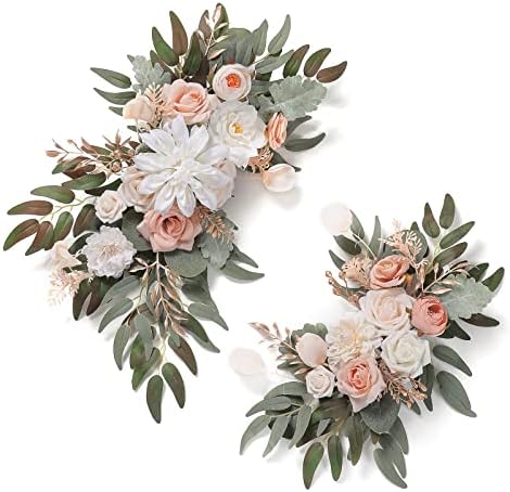 סט פרחים מלאכותי של Rongflower סט של 2 לסידורי פרחים מזויפים שלט קבלת פנים לחתונה שלט ותפאורת קבלת