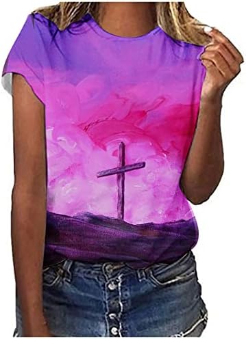 חולצות צולבות נוצריות לנשים צמרות קיץ עניבות צבע צווארון טוניקה טוניקה טוניקה שרוול קצר חולצה גרפית