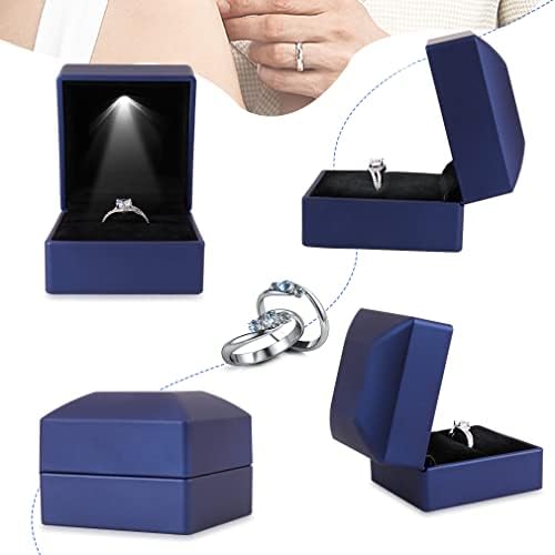 ISUPERB 2PCS תיבת טבעת LED טבעת מוארת תכשיטים תכשיטים להצעה, אירוסין, חתונה, מתנה