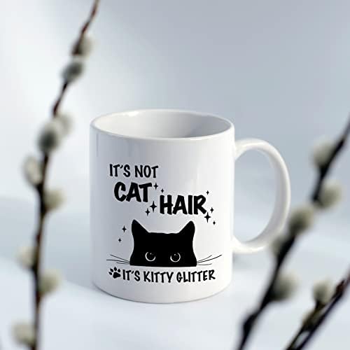 דוטיין מצחיק אומר שזה לא שיער חתול זה קיטי גליטר 11 עוז ספל קפה כוס קרמיקה, צד כפול מודפס, מצחיק
