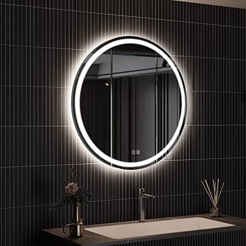 RoomTec 24 אינץ 'מראה אמבטיה עם קדמי ואור אחורי, אנטי ערפל, 3 צבעים ואור לעומק