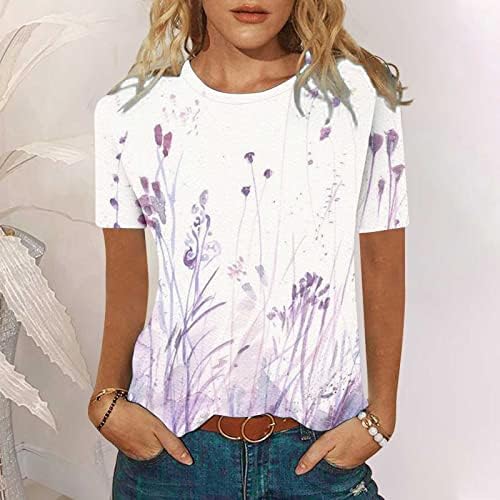 חולצה עליונה לנערות סתיו קיץ שרוול קצר צוואר צוות כותנה ציור דיו פרחוני חולצה גרפית 4 4