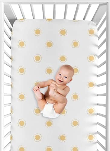 מתוק ג ' וג ' ו עיצובים לבן וצהוב בוהו שמש ילד או ילדה מצויד עריסה גיליון תינוק או פעוט מיטת משתלה-חרדל בוהמי