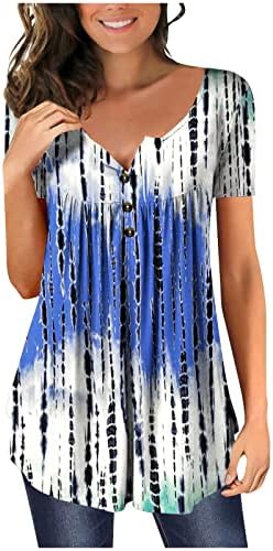 נשים של פרחוני טוניקת חולצות הנלי צווארון מזדמן חולצה 2023 קיץ קצר שרוול חולצות רופף זורם בוטון