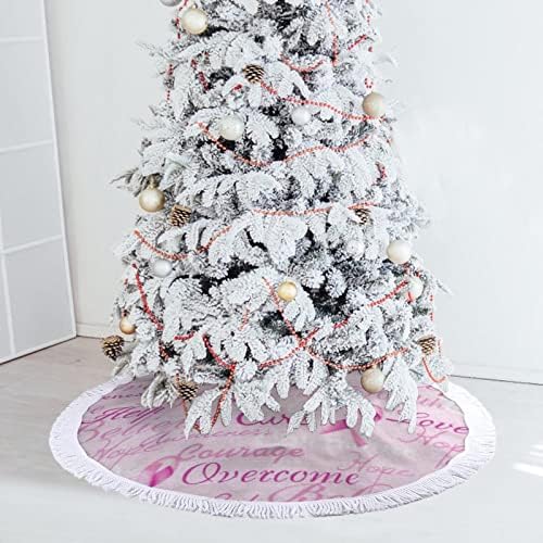מודעות לסרטן שד סרט חמוד עץ חג המולד מחצלת חצאית עץ עץ עץ עם גדילים לקישוט חג המולד של מסיבת חג 48 x48
