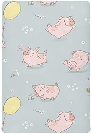 חזירים חמודים מצוירים גיליונות עריסה לבנים חבילות חבילות ומשחקים גיליונות סמיני עריסה מיני רכים סדינים