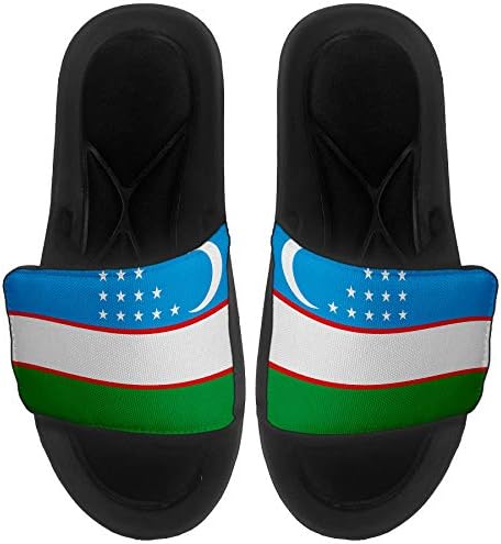 ExpressItbest מרופד סנדלים/שקופיות לגברים, נשים ונוער - דגל אוזבקיסטן - דגל אוזבקיסטן