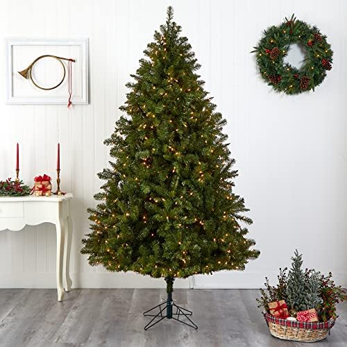 כמעט טבעי 5374 עץ חג המולד של Windermere בגודל 7.5 מטר עם אורות ברורים, ירוק