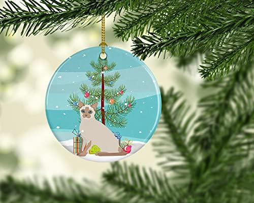 אוצרות קרוליין CK4805CO1 חתול טונקין קישוט קרמיקה לחג המולד שמח, קישוטים לעץ חג המולד, קישוט תלוי