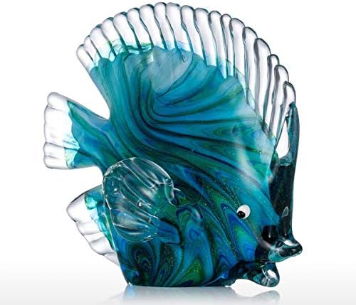 פסלוני זכוכית כחולים N/A פסלון דגים טרופיים פיצלון בית עיצוב בית אמנות מתנת מלאכה מלאכותית של בעלי חיים
