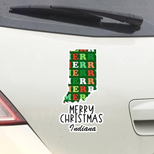 Lndiana Home State מדבקות חג המולד Merrry חג המולד Lndiana מפת מכונית מדבקות חג המולד מדבקות חלון מדבקות ויניל