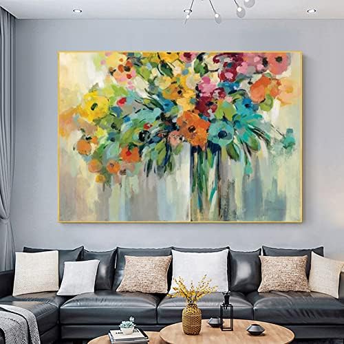 ענן פרחים בד בצבע מים פרחים מופשטים פרחים קיר אמנות לסלון לקישוט ביתי ציור שמן צבוע ביד עיצוב