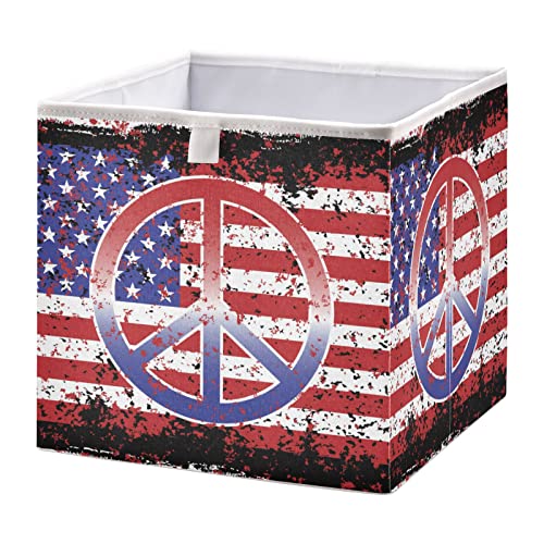 דגל אמריקאי סמל שלום קובייה פח פח אחסון מתקפל פחי סל צעצועים אטומים למים למארגן קובייה פחים לילדים