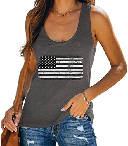 חולצות הדפס מפוספס אמריקאי לנשים ללא שרוולים צוואר צוואר חולצות חולצות מזדמנים חולצות אפוד בנות נוער