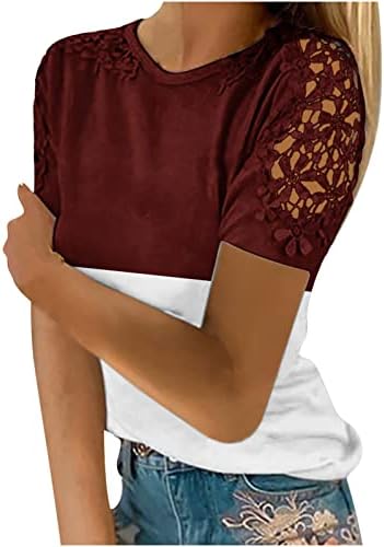 צוואר צוואר צוואר נער נער סתיו סתיו תחרה שרוול קצר שרוול כתף צבע בלוק רופף חולצות מתאימות נשים 2023