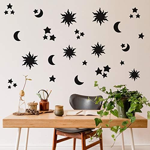 סט של 21 ויניל קיר אמנות מדבקות - Sun Moon & Star
