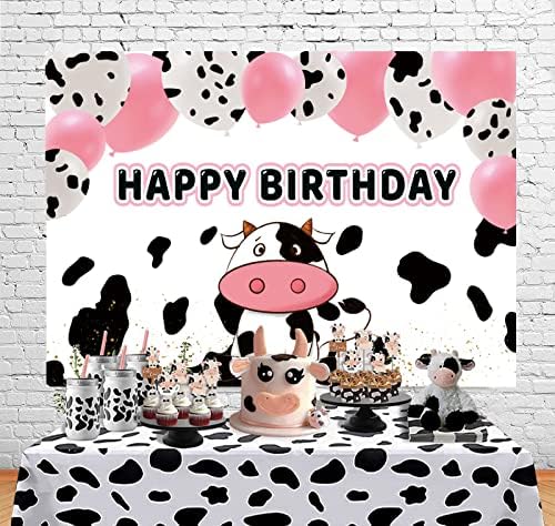 זיכרון פרה יום הולדת שמח רקע ורוד לבן בלונים הדפסת פרה יום הולדת צילום רקע לילדים ילד ילדה פרה