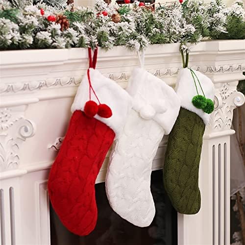 Aetygh 3 חבילה של גרבי חג מולד קלאסיות, גרבי חג מולד סגולים פסים סרוגים, תליון מדרגות תליון לחג המולד