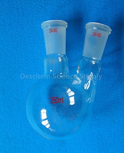 Deschem 2 צווארון, 250 מל, 24/40, בקבוק זכוכית תחתון עגול, כלי מעבדה