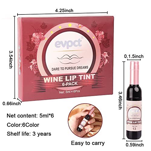 6 צבעים מט אדום יין נוזלי שפתון חבילת סט,יין שפתיים גוון לאורך זמן 24 שעה עמיד למים קטיפה כוס טפלון ליפ גלוס