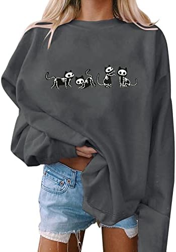 סווטשירט גדול של נרהברג לנשים 抯 טוניקה גרפית גולגולת גולגולת הצוות הצוואר החולצה חולצת טיפה רופפת חולצה
