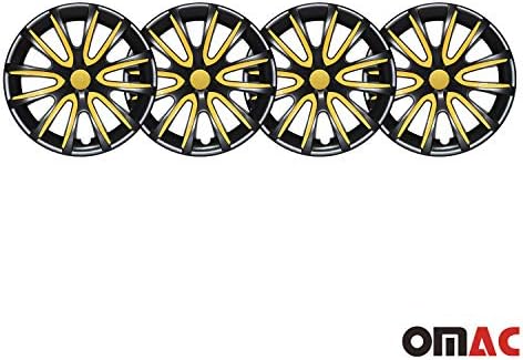 OMAC HUBCAPS 16 אינץ 'לטויוטה טונדרה שחור וצהוב 4 יח'. כיסוי חישוקי גלגלים - כובעי רכזת - החלפת חוץ