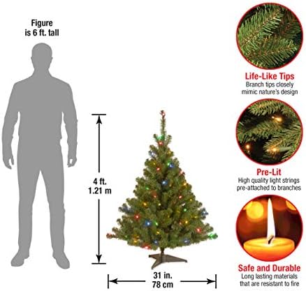 חברת העץ הלאומית המלאכותית מראש עץ חג מולד בינונית, ירוק, אשוחית קינקייד, אורות רב-צבעוניים, כוללת מעמד, 4 רגל