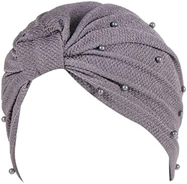 כפת כובע לנשים פרל טורבן אתני כיסוי ראש קומפי מוצק צבע שיער מכסה גולגולת כובעי אופנה לעטוף בארה ' ב