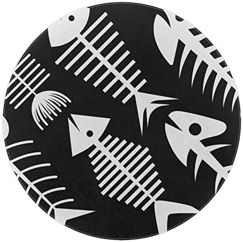 Llnsupply ילדים שטיח 5 רגל שטיחים שטחיים עגולים גדולים לבנות בנות תינוק - שחור ולבן שש עצם דגים,