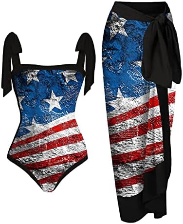 מיאשוי ספורט חזיות עצמאות יום לנשים של אמריקאי 4 של יולי הדפסת 1 חתיכה בגדי ים+1 חתיכה נשים של שני