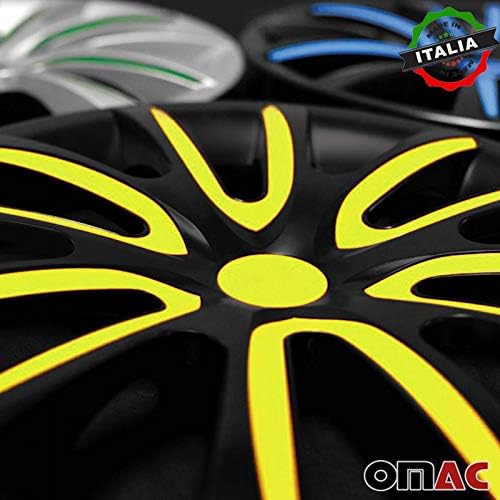 OMAC HubCaps 16 אינץ 'לטויוטה קורולה שחור וצהוב 4 יח'. כיסוי חישוקי גלגלים - כובעי רכזת - החלפת חוץ של