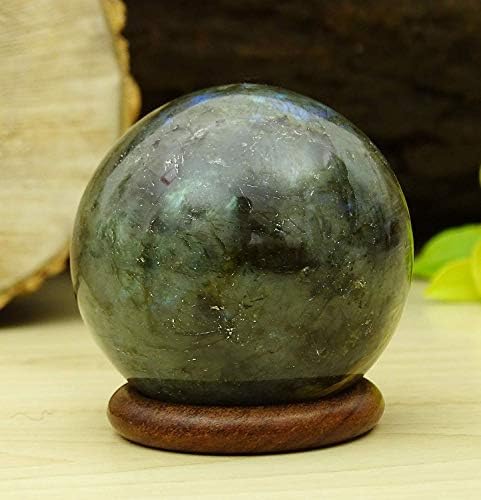 רייקייר ריפוי קריסטל ריפוי לברדוריט כדור אבן טבעי אבן חן עם טבעת עמדת רייקי שולחן עיצוב- בחר גודל