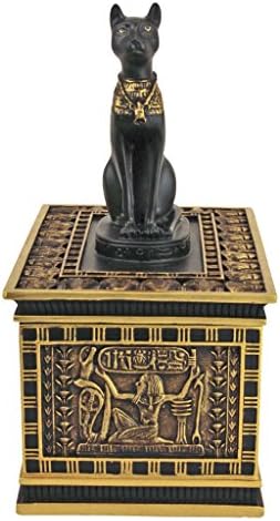 תכנן טוסקנו רויאל באסטט אלת אלת חתול מצרי פסל קופסת תכשיטים מצרית, 6 אינץ ', שחור וזהב
