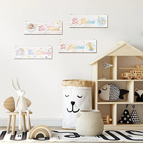 עיצוב קיר חדר בנות חמוד פיל על עננים 4 חתיכות, קשת השראה קיר אמנות משתלת חדר שינה דקור לילדים,