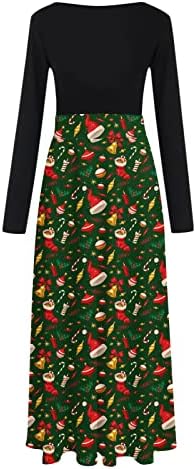 Ruziyyoog's חג המולד שמלת מקסי שמלת שרוול ארוך אימפריה המותניים שמלה מזדמנת סנטה קלאוס חמוד צוות מודפס