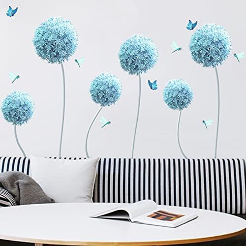 מדבקות קיר צמח כחול שן הארי כחול מעופפות פרפרים מעופפים מדבקות קיר פרחים נשלפות הידרנגאה נשלפת DIY