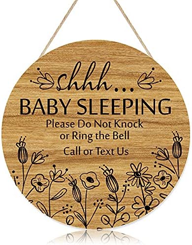 ששש. תינוק שינה תליית סימן פלאק, לא לדפוק או טבעת הפעמון, עגול כפרי עץ דלת קולב עבור תינוק חדר,