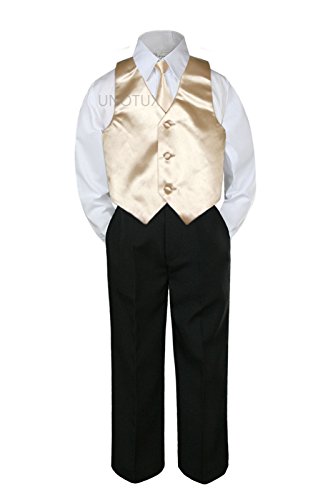 4 PC פורמלי תינוק נער נער שמפניה אפוד עניבת מכנסיים שחורים חליפות S-14
