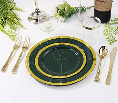 נרבור 102 יחידות ירוק פלסטיק צלחות-אמרלד ירוק וזהב פלסטיק צלחות-51 זהב ארוחת ערב צלחות 51 זהב