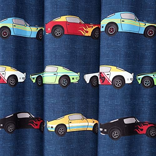 דקור שופע מכוניות מירוץ וילון מקלחת - עיצוב הדפס מירוץ בד לילדים, 72 x 72, כחול וכתום
