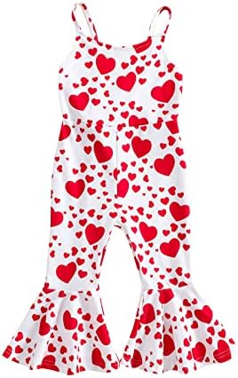 Guodeunh Valentines יום פעוט תלבושת תינוקת אהבה לבב מודפס פעמון רומפר רומפר מקשה אחת ללא שרוולים סרבלים
