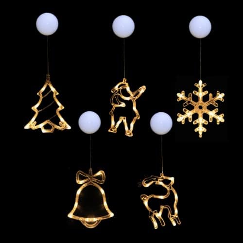 יולוטון 5 יחידים אורות קישוט לחג המולד אורות, חלון חג המולד אורות תלויים של פתית שלג, סנטה קלאוס, עץ