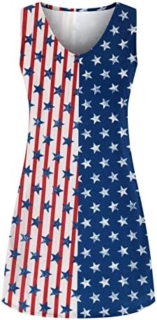4 ביולי מיני שמלות לנשים רופף מזדמן קיץ מיני שמלה ללא שרוולים צווארון אמריקאי דגל כוכבים פסים חוף שמלה