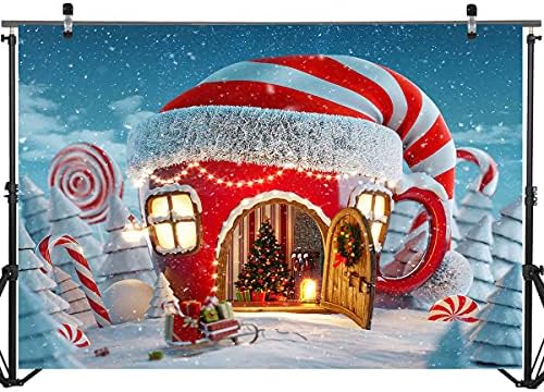 תפאורת לחג המולד של Mocsicka חג המולד קני ממתקים בית כפר כפר שלג אורן עץ אורן צילום תפאורה פתיתי