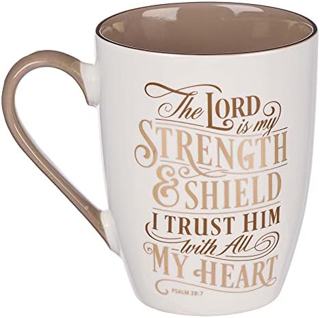 לורד הוא שלי כוח תהילים 28: 7 קרמיקה נוצרי קפה ספל לנשים וגברים-אפור חום/זהב השראה קפה כוס, 12-אונקיה