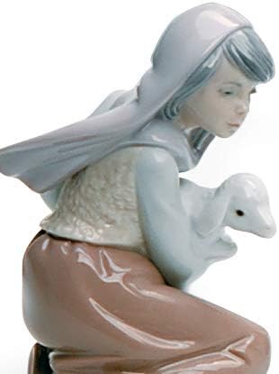 Lladró איבד את פסלון הלידה של כבש. דמות ילדת רועה חרסינה דמות.