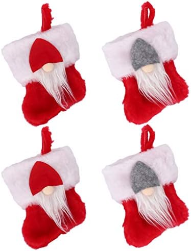 Pretyzoom 4 pcs מיני גרבי חג מולד עם שקית מתנה של גנום ממתנה כרטיסי מתנה של סנטה מחזיקי כלי כסף לקישוטים לעץ חג