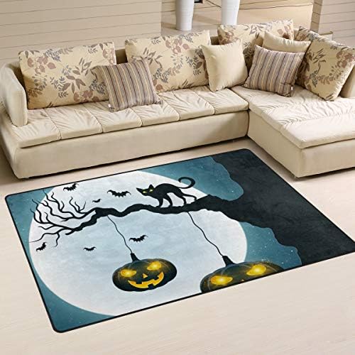שטיח אזור ליל כל הקדושים שמח, חתול שחור על ג'ק שטיח רצפת עץ שטיח ללא החלקה למגורים בחדר מעונות